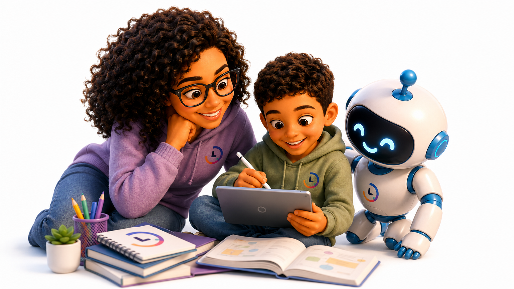 Família e Geni IA estudando com apoio do NoSeuTempo
